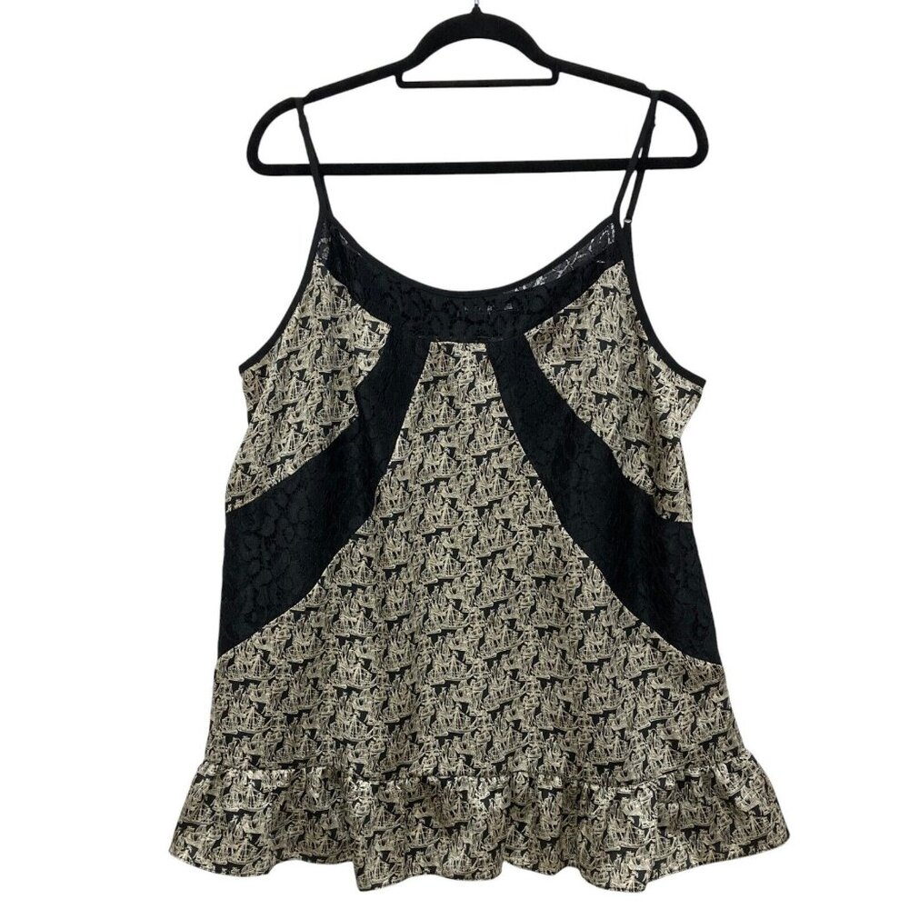 Allen B Schwartz Chemise , XL, Black & Cream Ship Print Lace Satin Lingerie, NEW